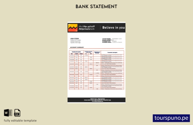listo para imprimir plantilla de Word   extracto bancario de Congo Credit du Con